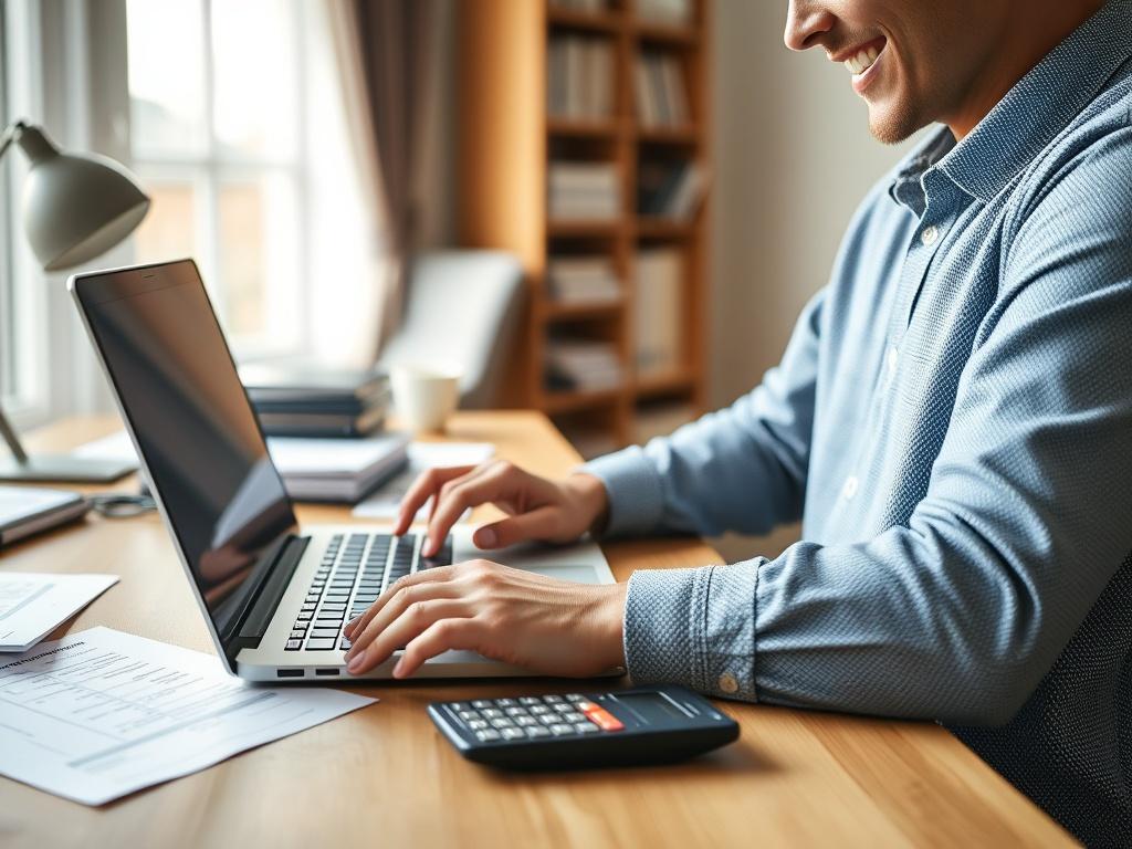 A close up shot of a person happily using a